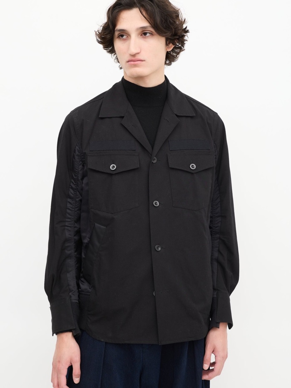 Sacai Black Button-Front Lightweight Shirt Jacket